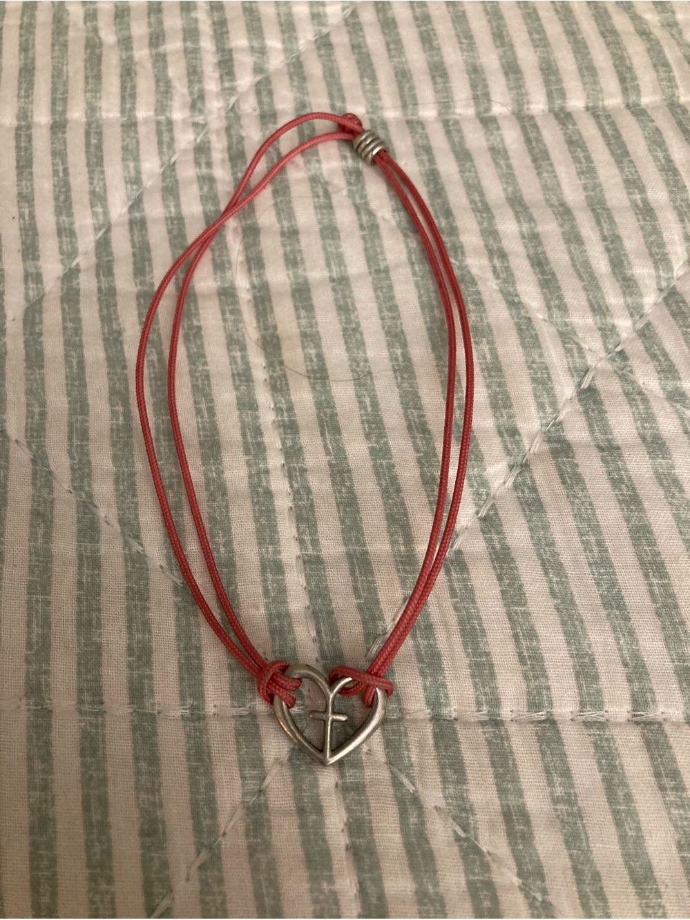 Adjustable Red Cord Bracelet Metal Heart Charm w integrated cross